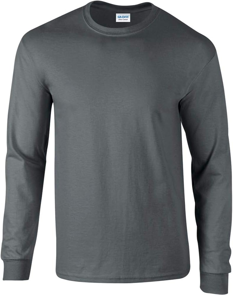 Gildan Mens Plain Crew Neck Ultra Cotton Long Sleeve T-Shirt (L) (Charcoal)