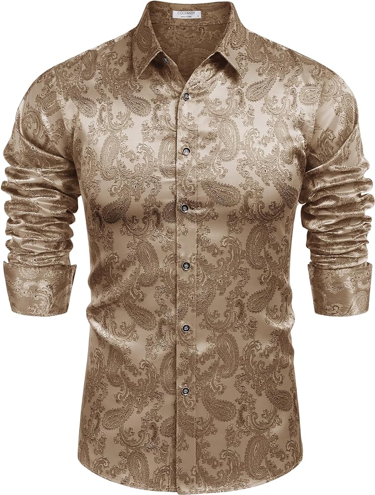 COOFANDY Men's Floral Printed Dress Shirt Long Sleeve Paisley Button Down Shirts for Wedding Party Prom