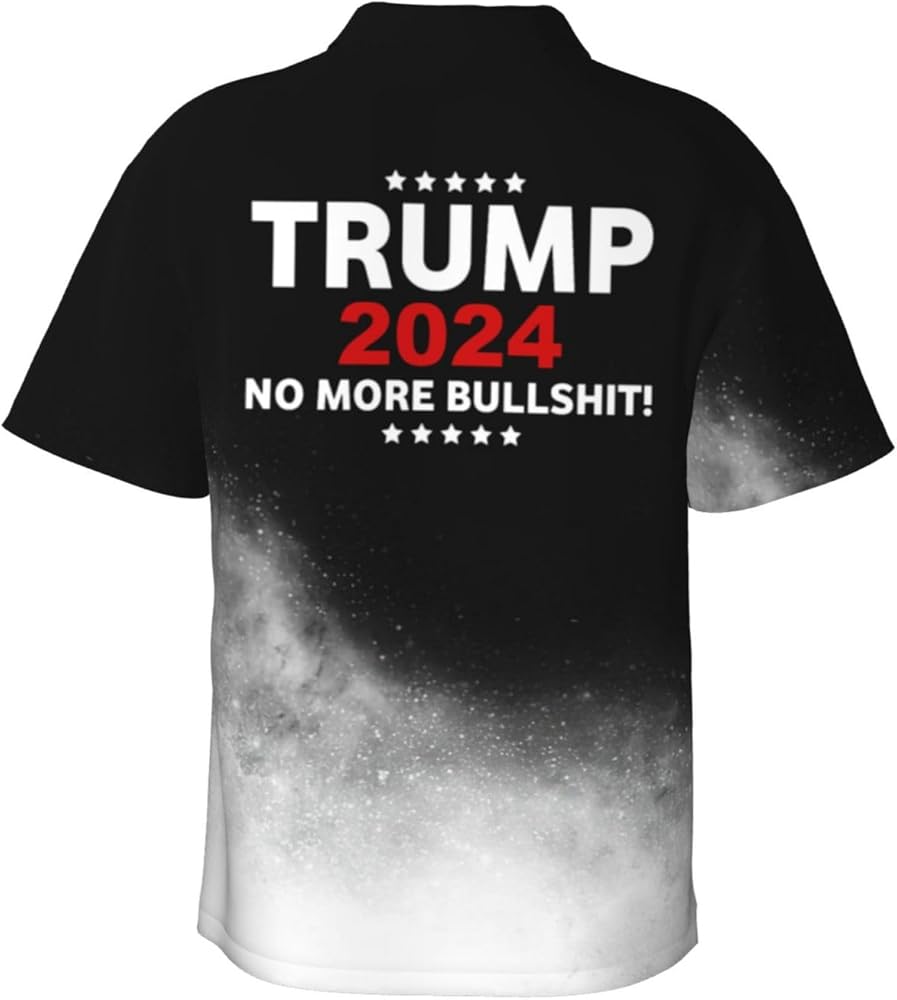 Trump 2024 No More Bs Bullshit Gifts Mens Short Shirts for Men Casual Sleeve Beach Shirts with Pocket