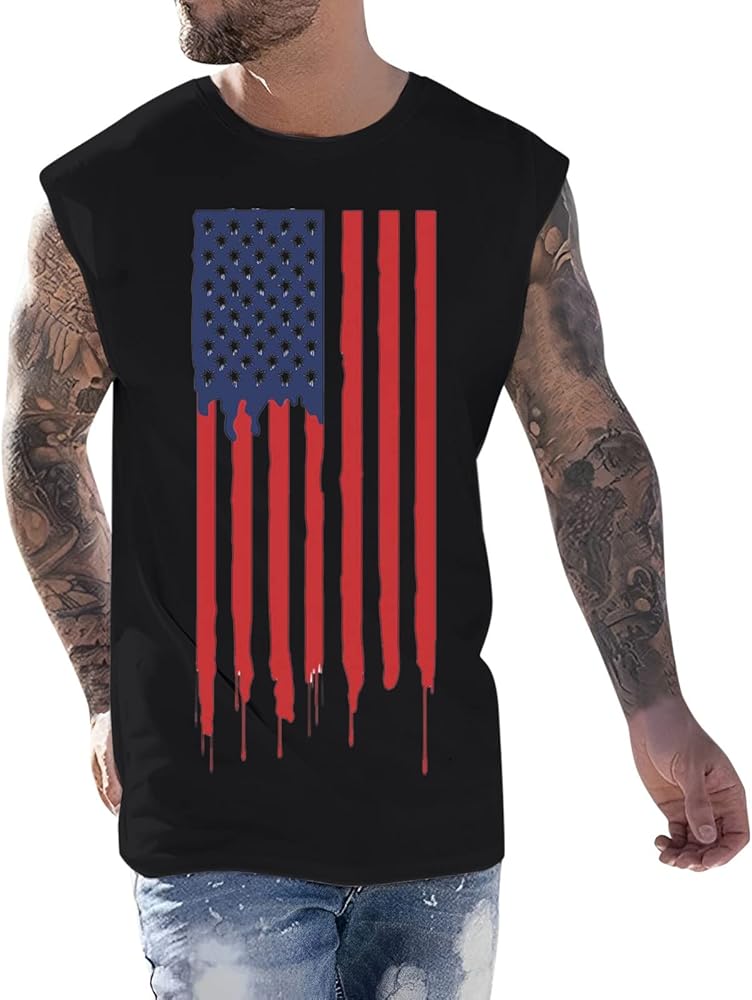 American Flag Tank Top Men 4th of July Patriotic Sleeveless Tanks Tops Memorial Day Big and Tall Muscle Tee Shirts