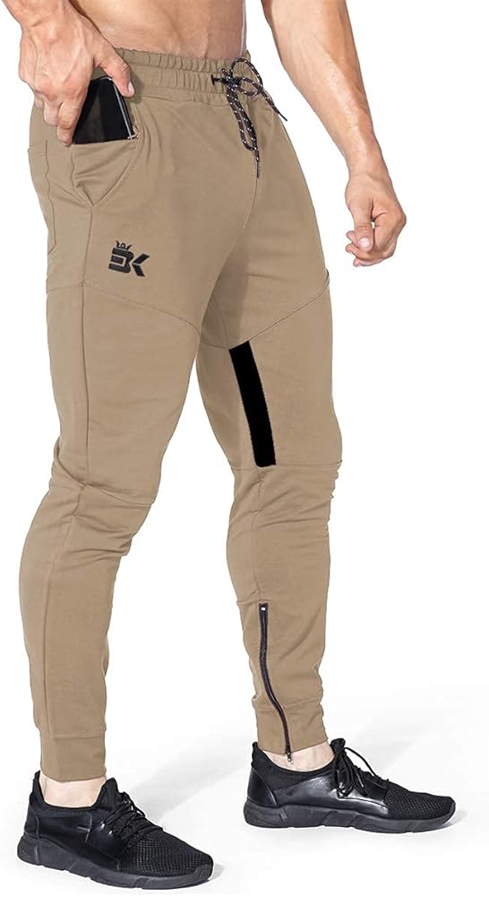 BROKIG Mens Gym Jogger Pants,Casual Slim Workout Sweatpants with Zipper Pockets Bodybuilding Athletic Pants