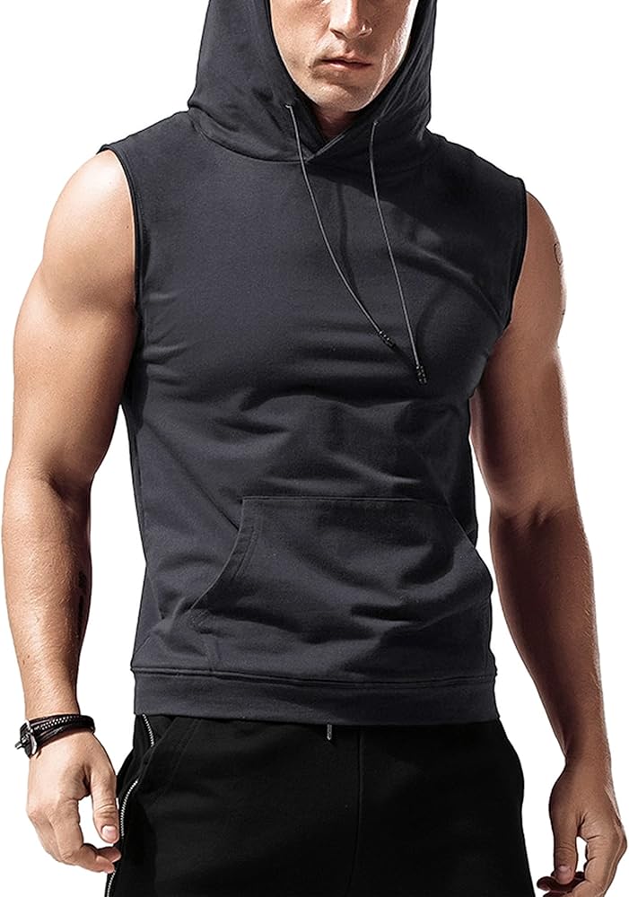 Babioboa Men's Workout Hooded Tank Tops Sleeveless Gym Hoodies Bodybuilding Muscle Cut Off T-Shirts