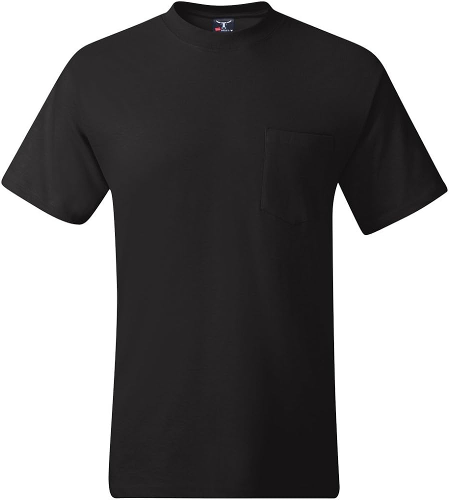 Hanes Adult High Stitch Ring Spun Preshrunk Pocket T-Shirt, Black, Large