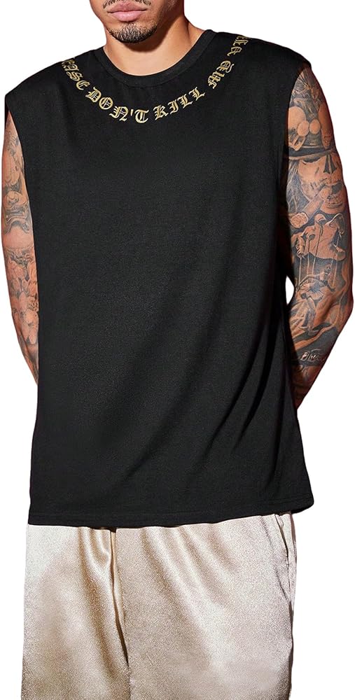 WDIRARA Men's Letter Print Tank Top Streetwear Club Round Neck Sleeveless T Shirt