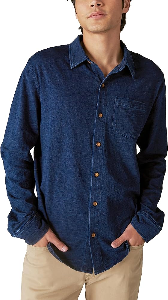 Lucky Brand Men's Indigo Knit Button Down Shirt