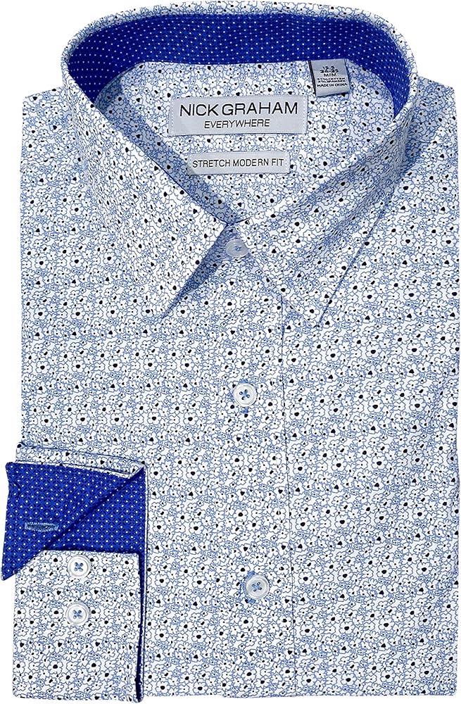 Nick Graham Long Sleeve Solid Traveler Dress Shirt for Men, Wrinkle Free Men’s Dress Shirt with Performance Fabric