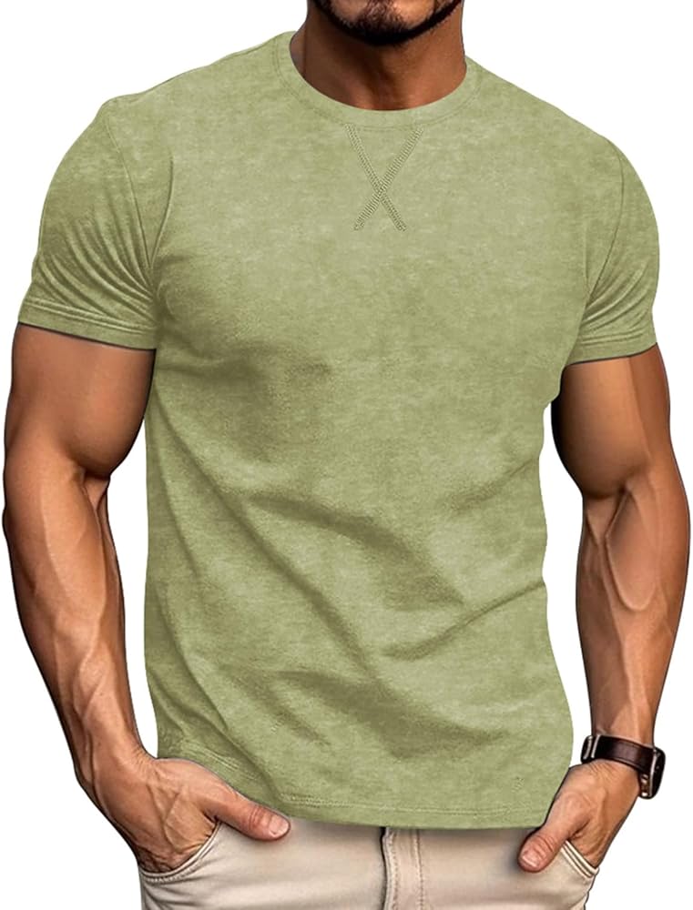 Men's Athletic Washed T-Shirts Basic Crew Neck Tees Causal Distressed Cotton T Shirts for Men