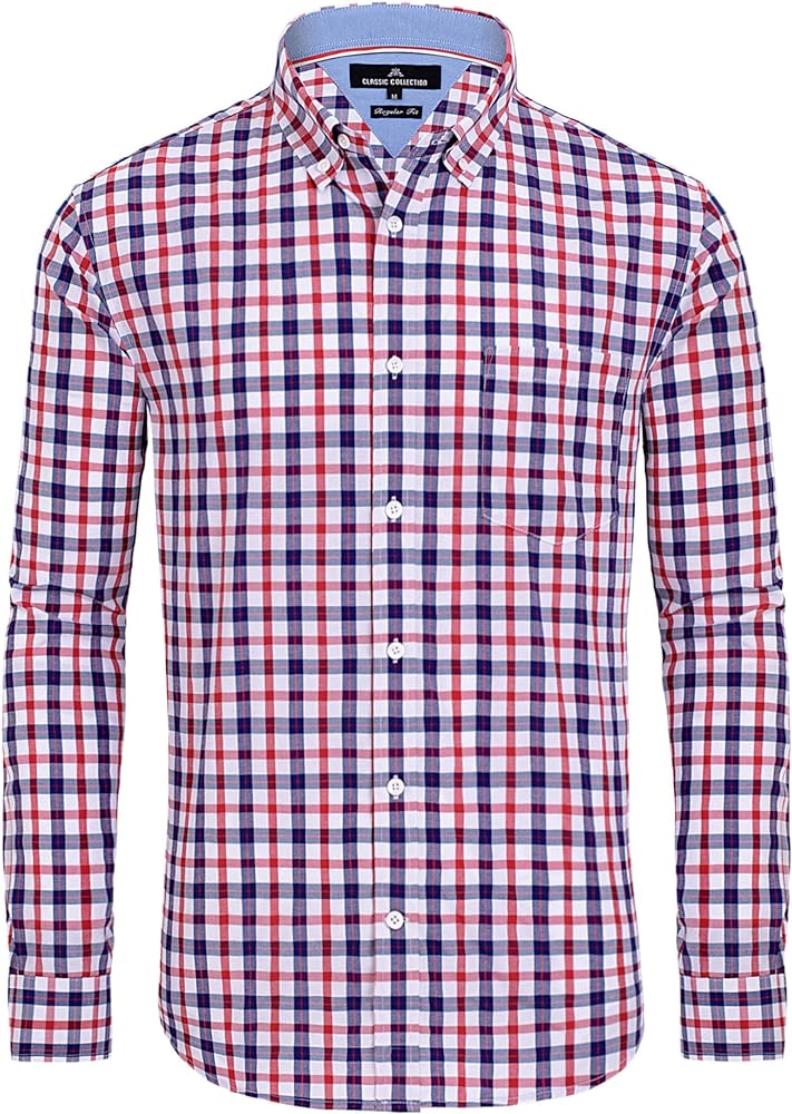 Alimens & Gentle Men's Plaid Button Down Shirts Cotton Long Sleeve Dress Shirts Regular Fit Gingham Shirts