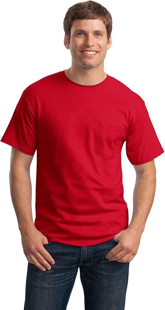 Hanes Tagless Men`s Pocket T-Shirt Deep Red