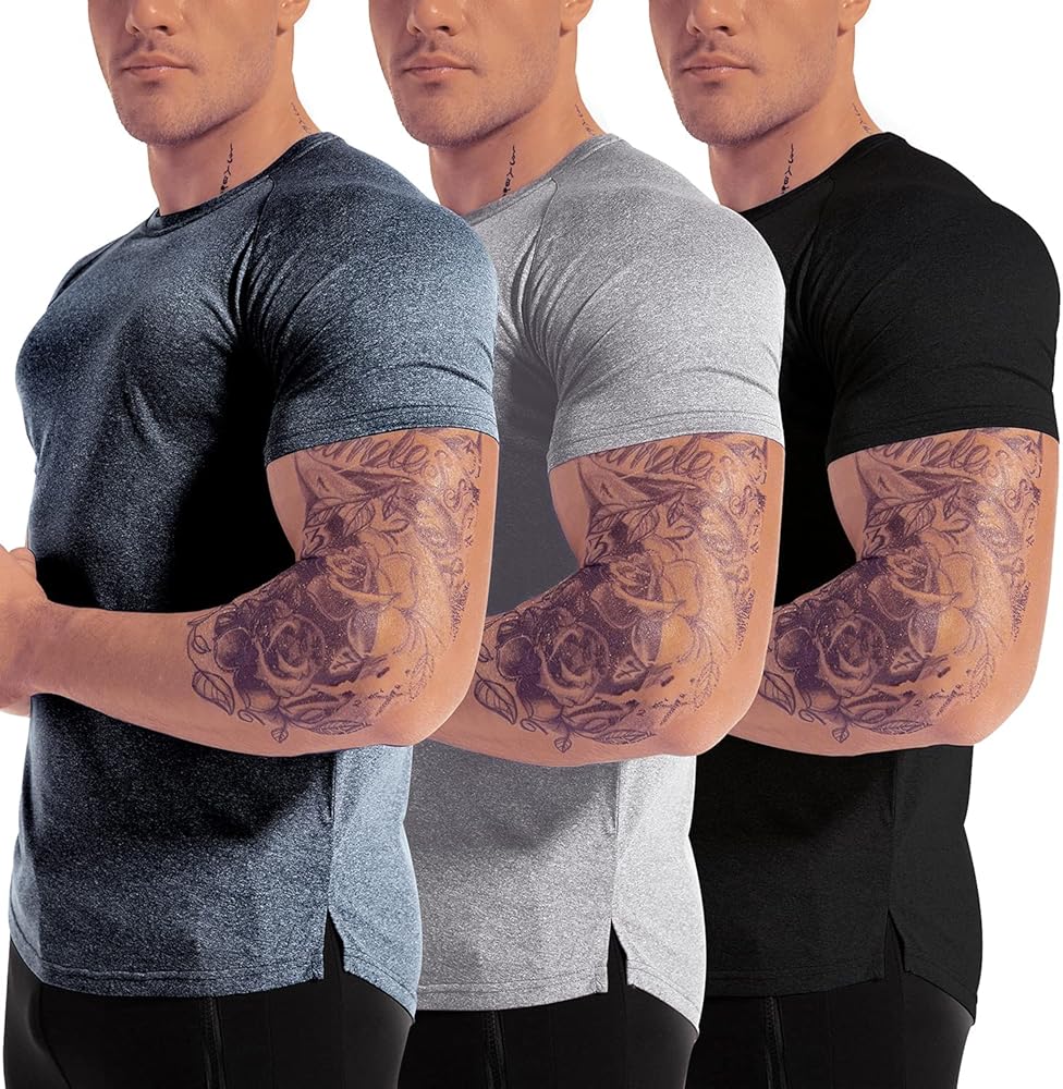 Men's 3pack Dry Fit Workout GYM Short Sleeve T Shirt Moisture Wicking Active Athletic Performance Running Shirts