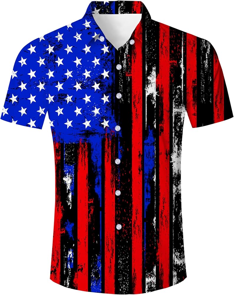 American Flag Shirt for Men USA Patriotic 4th of July Button Down Short Sleeve Shirts