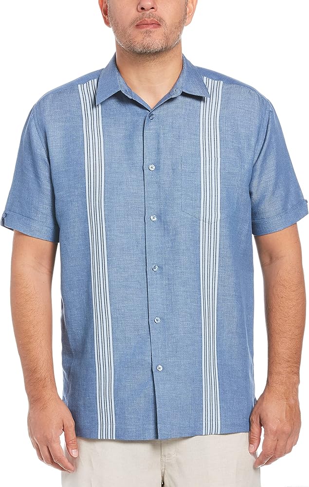 Cubavera Men's Big & Tall Linen-Blend Engineered Stripe Short Sleeve Button-Down Shirt