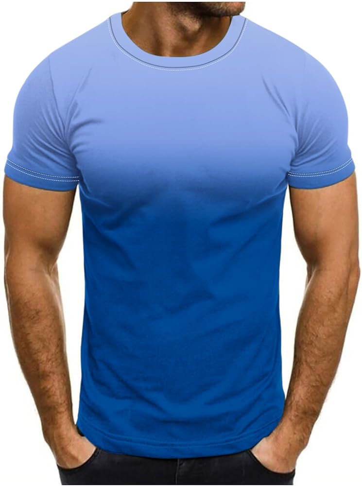 Mens Summer Casual T Shirts 2024 Trendy Loose Short Sleeve Round Neck Gradient Color Tops Fashion Athletic Tee