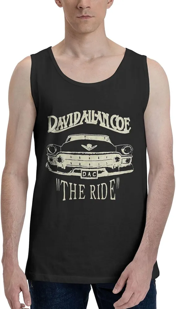 David Music Allan Coe Tank Top Mans T Shirt Sleeveless Short Sleeve Casual Tee Teens Popular Summer Cotton for Fishing X-Large Black