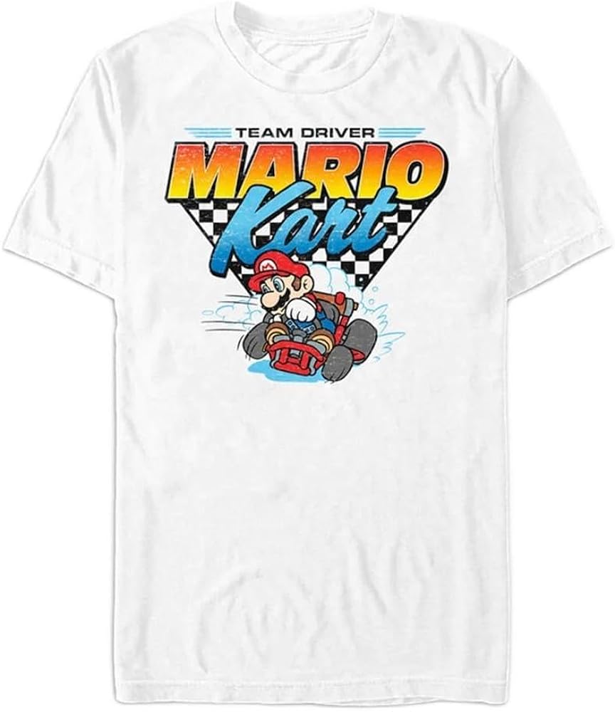 Nintendo Super Mario Men's Mario Kart Team Driver Checkered Flag T-Shirt