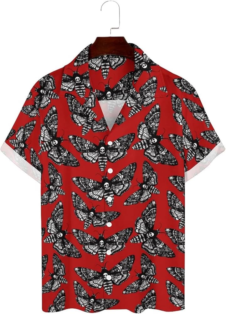 Death's Head Hawk Moth Men's Shirt Button Down Short Sleeve Cuban Hawaiian Beach Shirts Top