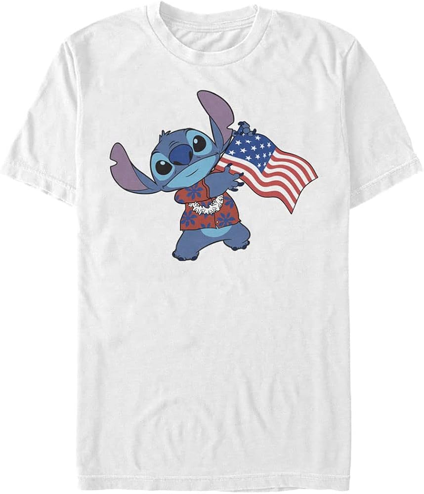 Disney Big & Tall Lilo Tropic Stitch Flag Men's Tops Short Sleeve Tee Shirt