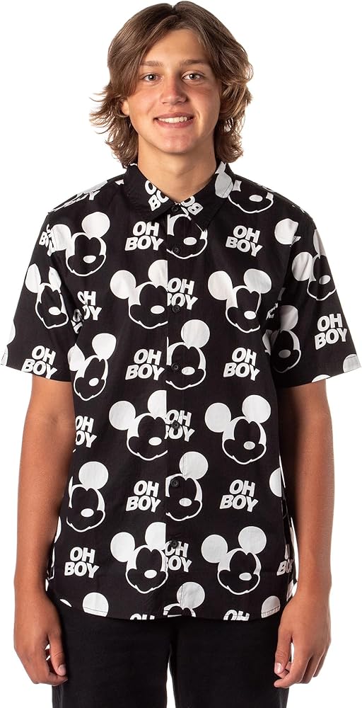 Neff Disney Men's Oh Boy Mickey Face Allover Print Button-Down Shirt