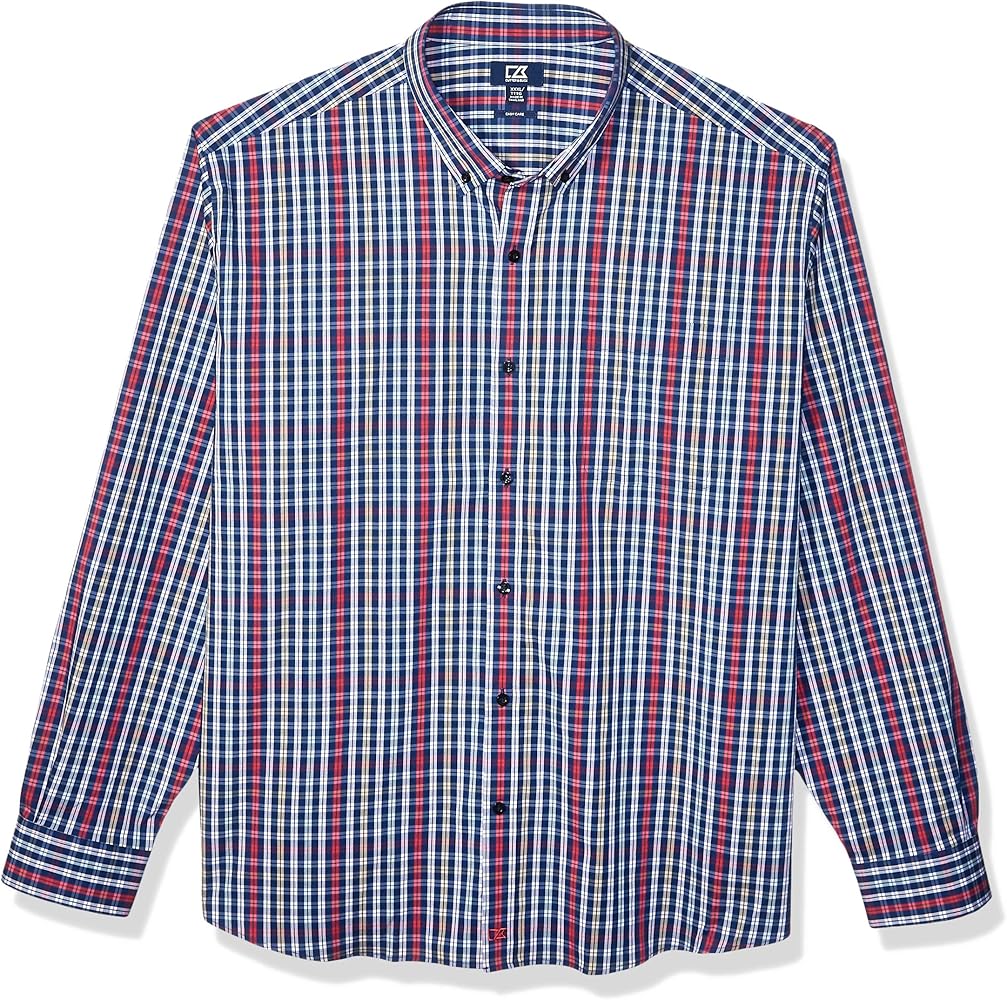 Cutter & Buck Men's Long Sleeve Anchor Double Check Plaid Button Up Shirt