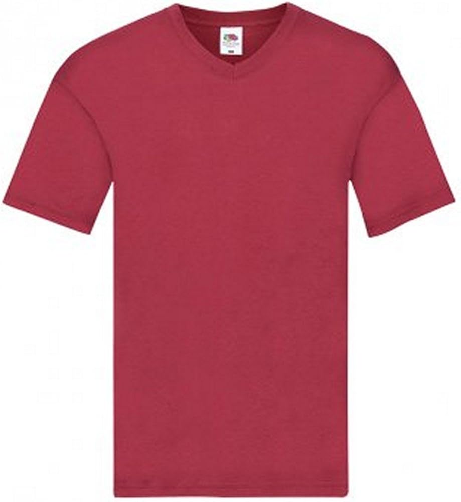 Fruit of the Loom Mens Original V Neck T-Shirt (Small) (Brick Red)