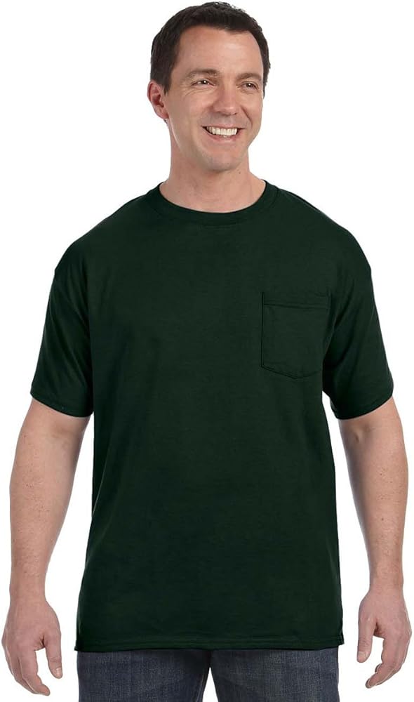 Hanes TAGLESS Pocket T-Shirt 5590, 2XL, Deep Forest