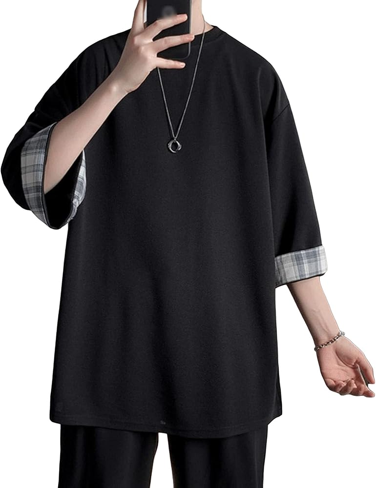 Mens 3/4 Sleeve Oversized T-Shirts Casual Crew Neck Hip Hop Workout Tees Hipster Streetwear Loose Athletic Shirt