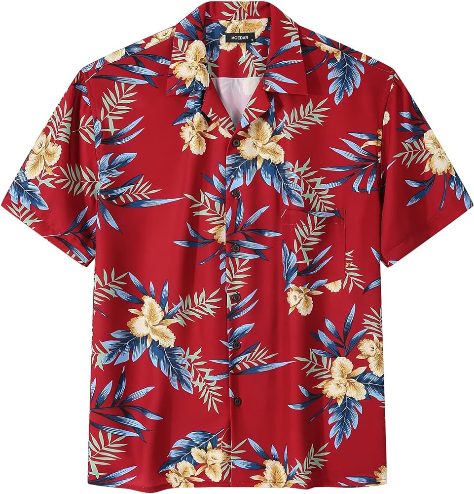 MCEDAR Mens Hawaiian Shirts Loose-Fit Short Sleeve Button Down Tropical Aloha Beach Shirt-Big and Tall