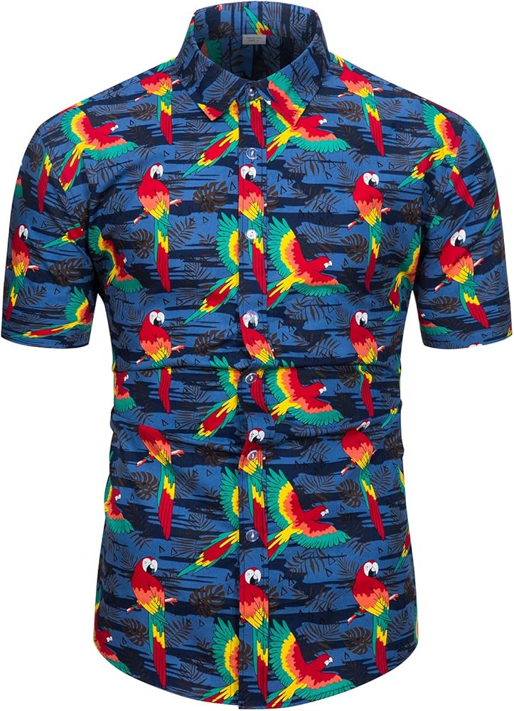 TUNEVUSE Mens Flower/Pineapple/Bird Print Hawaiian Short Sleeve Shirt Casual Button Down Tropical Shirt