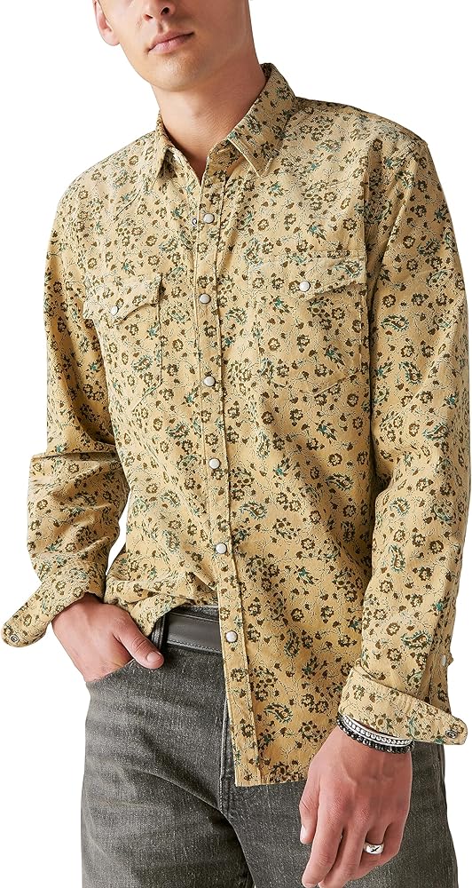 Lucky Brand Men's Corduroy Printed Western Long Sleeve Shirt