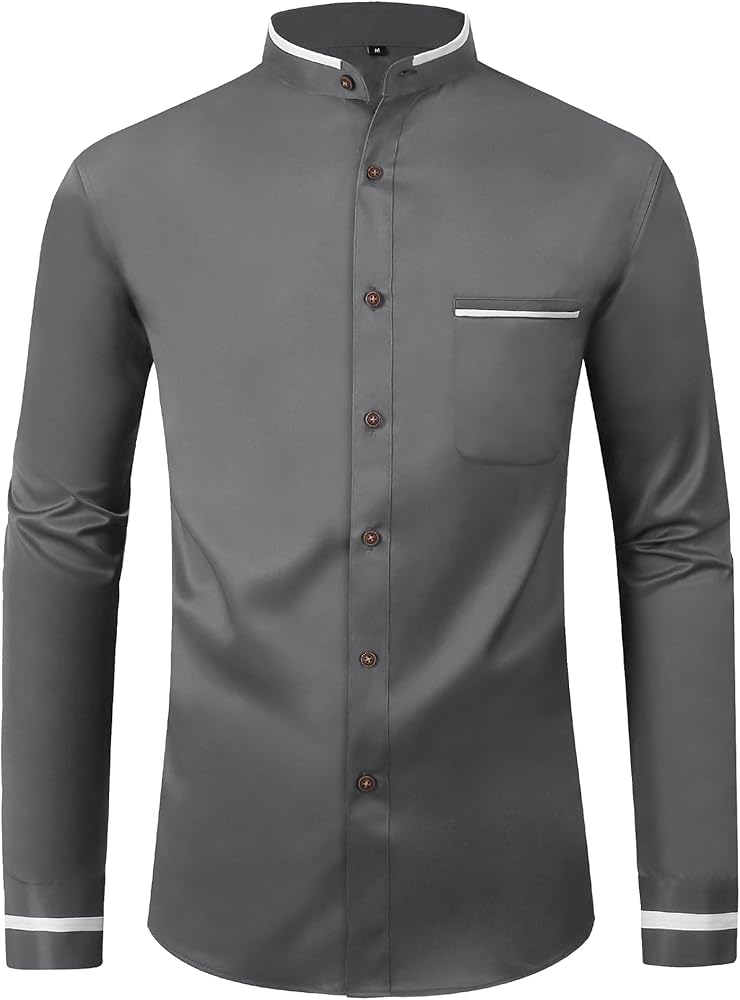 SWISSWELL Mandarin Collar Dress Shirt for Men Long Sleeve Collarless Button Down Business Casual Shirts