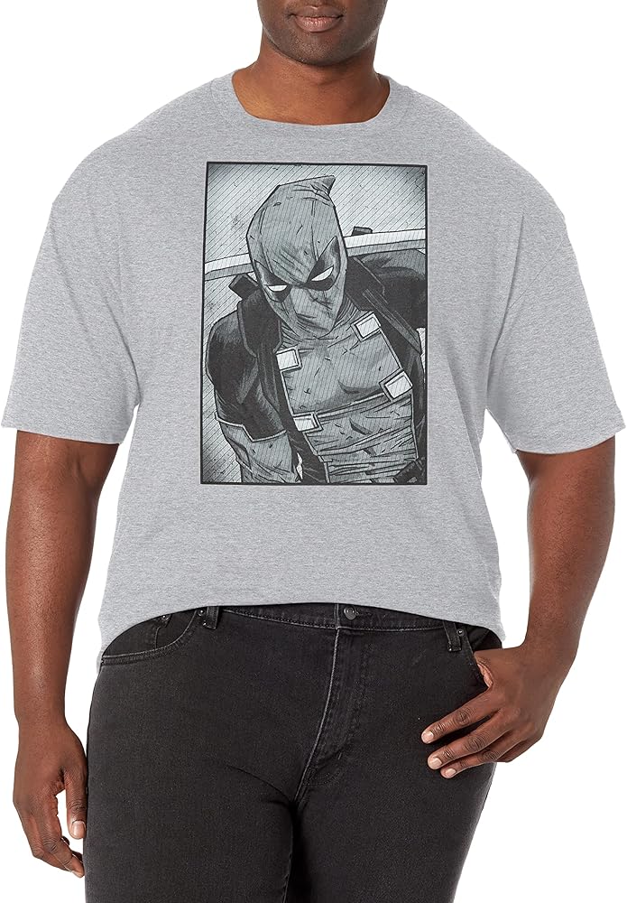 Marvel Big & Tall Classic Deadpool Black and White Men's Tops Short Sleeve Tee Shirt, Athletic Heather, 4X-Large