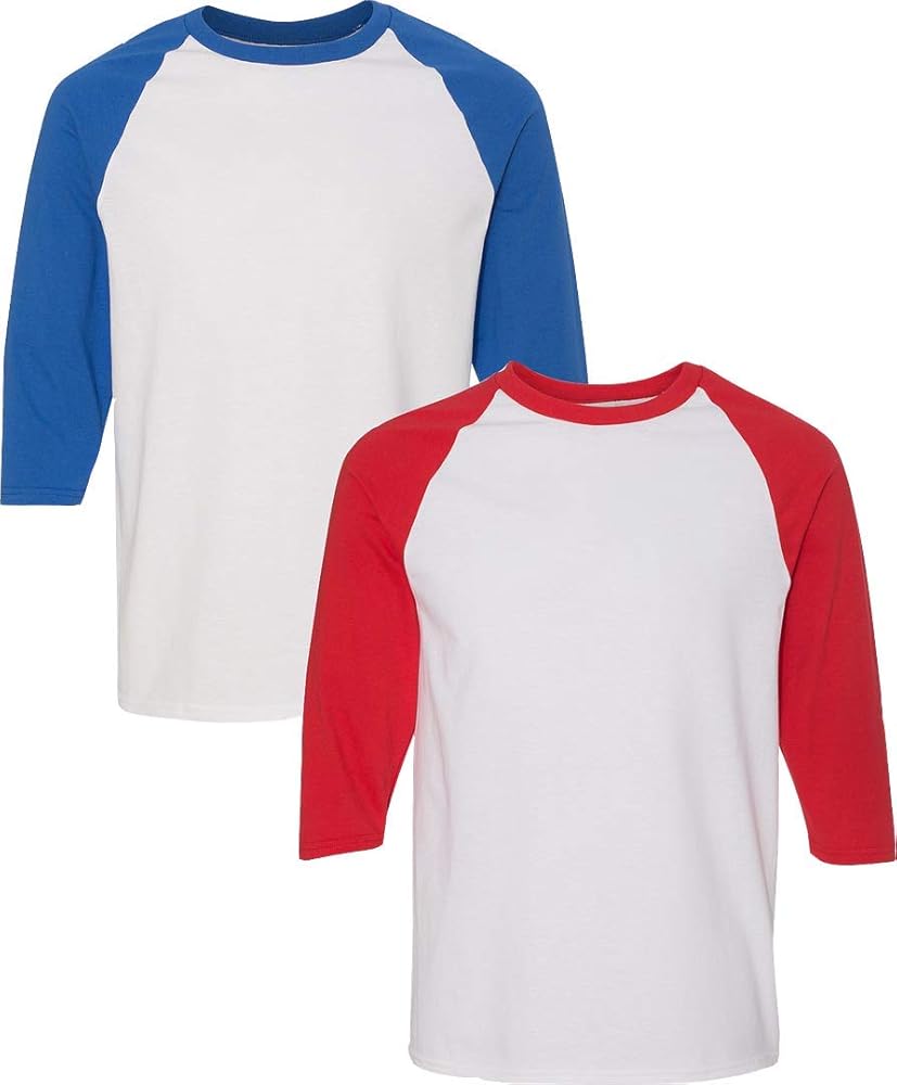 Gildan Mens Heavy Cotton ¾-Sleeve Raglan (G570) LRG-WRoyal-WRed