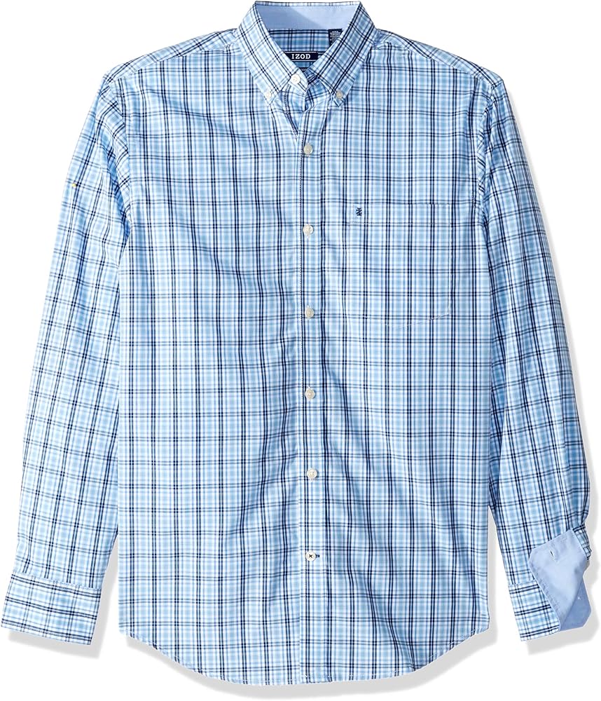 IZOD Men's Button Down Long Sleeve Stretch Performance Plaid Shirts