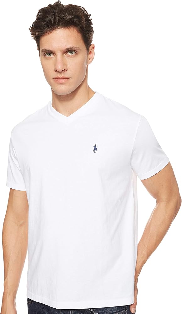 Polo Ralph Lauren Men's V Neck Classic Fit Tee Shirt, White, M