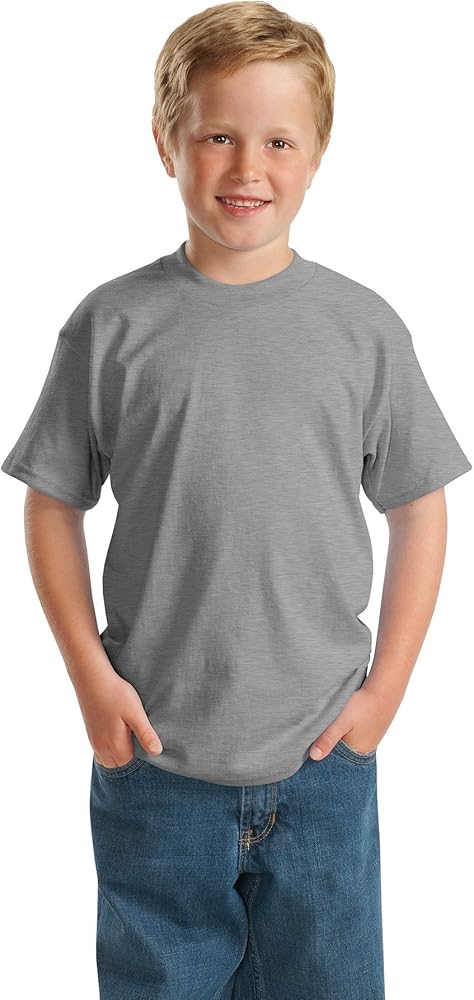 Hanes Youth 50/50 Short Sleeve T-Shirt, Light Steel, Medium