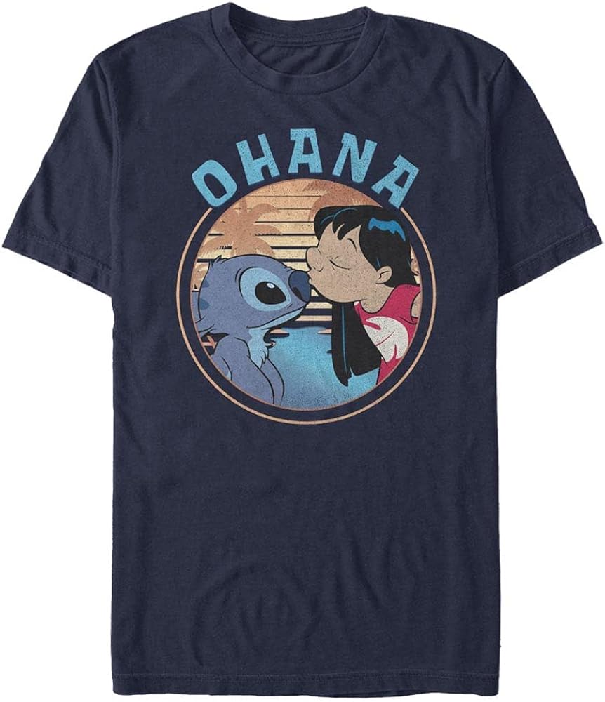 Disney Lilo and Stitch Ohana Men's Tops Short Sleeve Tee Shirt, Navy Blue Heather, 3X-Large Big Tall