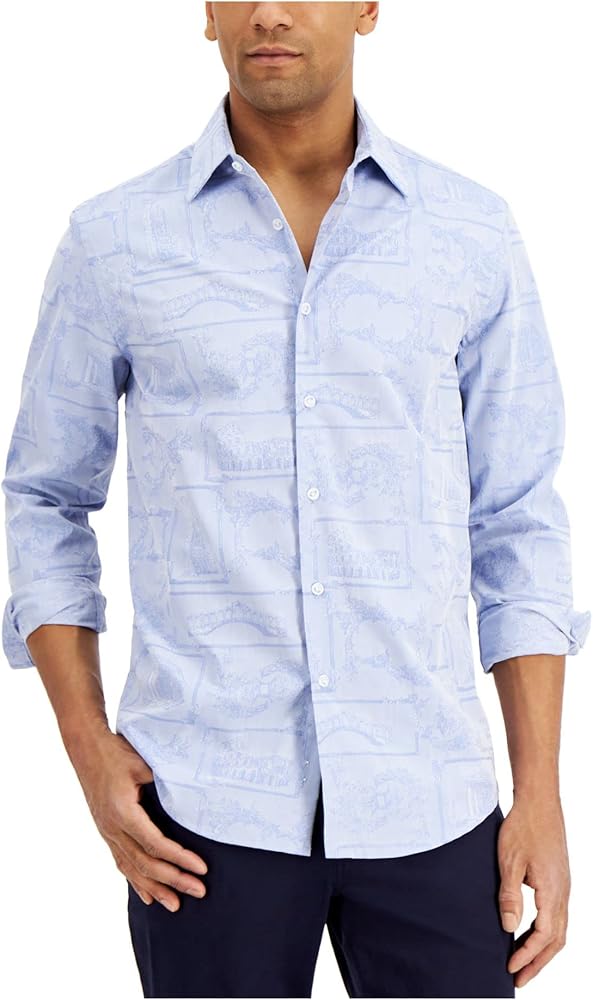 Mens Shirt Small Tourista Jacquard Button-Front Blue S