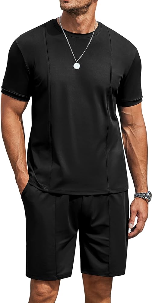 COOFANDY Men's Short Sets 2 Piece Outfits Summer Short Sleeve T Shirt and Shorts Tracksuit Sets Casual Athletic Sports Suit