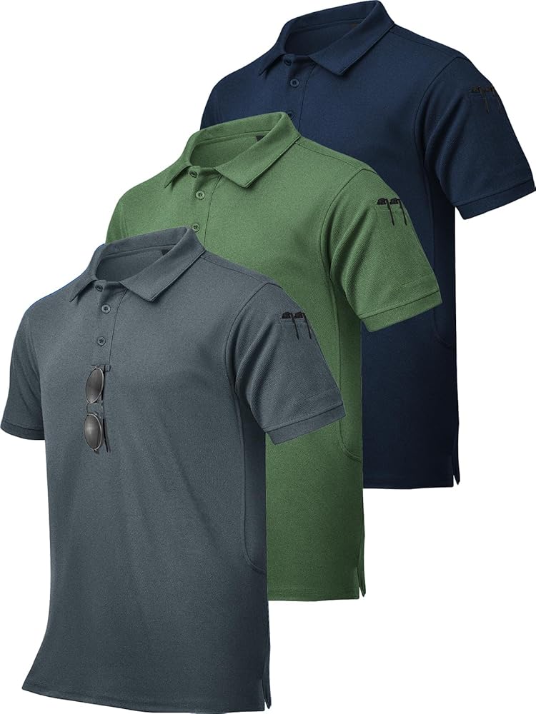 ZITY 3 Pack Tactical Polo Shirts for Men Golf Shirts Short Sleeve Sports Pocket Polo Summer Casual Shirt