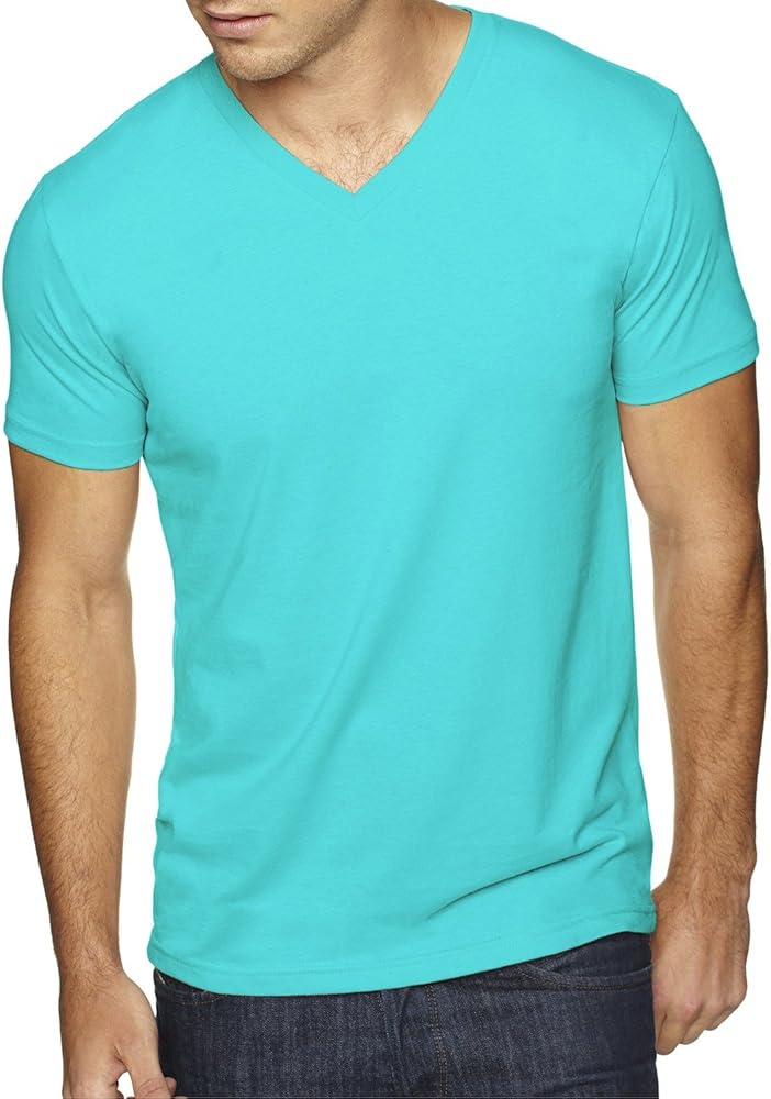 Next Level Men's Premium Sueded Baby Rib Soft V-Neck T-Shirt, Tahiti Blue, Small