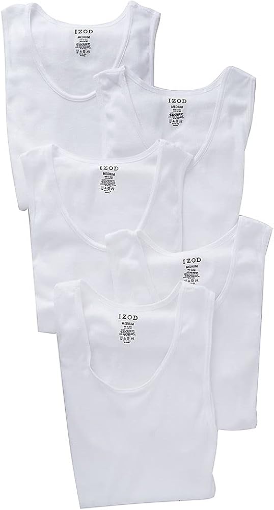 IZOD Men's Essentials Cotton A-Shirts - 5 Pack, 00CPT07, White, M