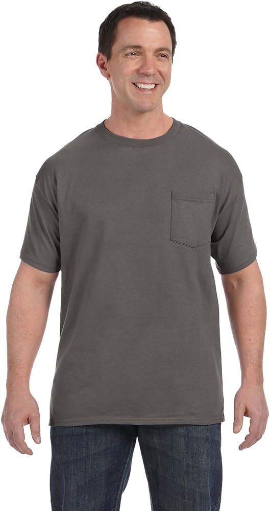 Hanes Men's Tagless Tee With Pocket, Smoke Gray, Medium