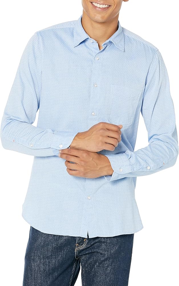 BOSS Men's Patterned Soft Cotton Button Down Shirt