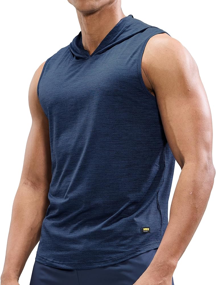 MIER Men's Sleeveless Tank Top with Hood Lightweight Quick Dry Workout Gym Athletic Muscle Shirts