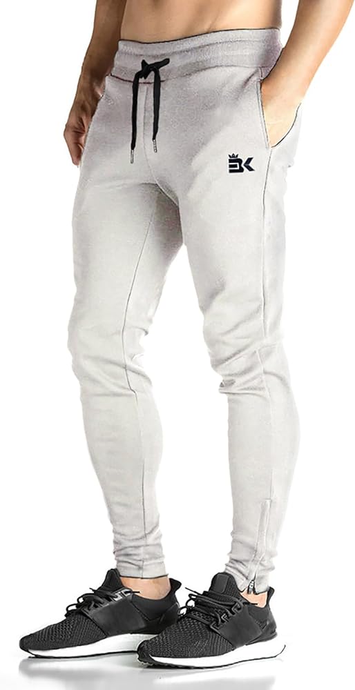 BROKIG Mens Zip Joggers Pants - Casual Gym Workout Track Pants Comfortable Slim Fit Tapered Sweatpants with Pockets