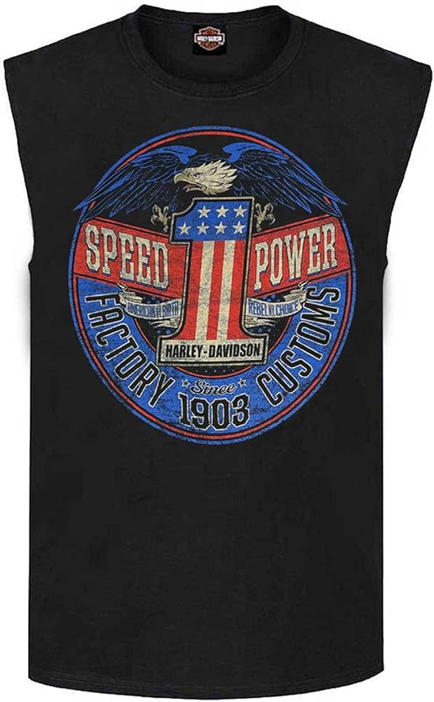 Harley-Davidson Men's Rebel #1 RWB Logo Sleeveless Cotton Muscle Shirt, Black