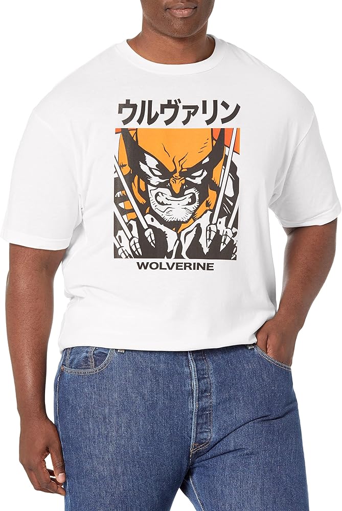 Marvel Big & Tall Classic Wolverine Kanji Block Men's Tops Short Sleeve Tee Shirt