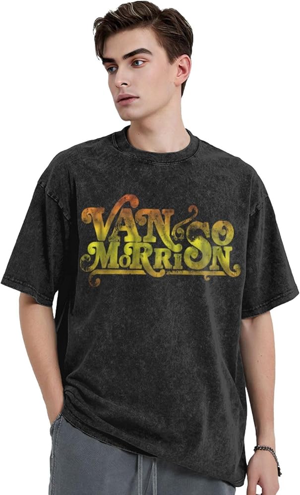 Van Musics Morrison Men's Vintage Oversized T-Shirts Loose Short Sleeved Top Printing Shirts Black