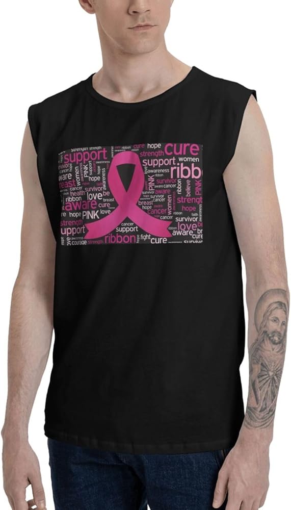 Breast Cancer Awareness Tanks Shirts Adult Classic Crewneck T Everyday Shirts Cotton Sleeveless T-Shirts for Mens