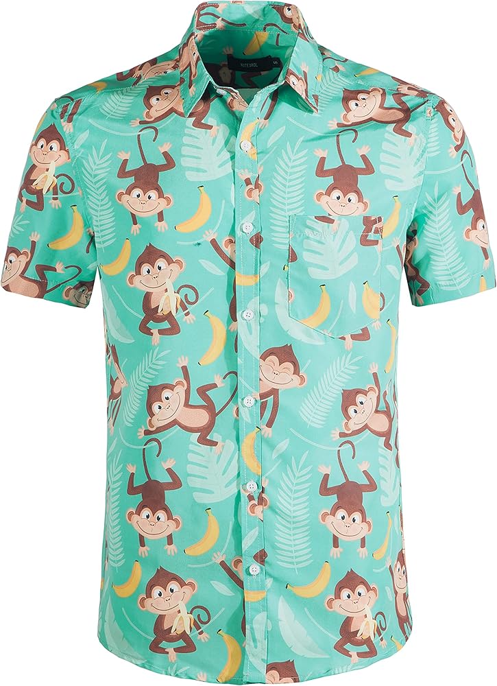 NUTEXROL Men's Novelty Animals Printed Hawaiian Summer Short Sleeve Button Down Dress Shirts Tropical Shirt